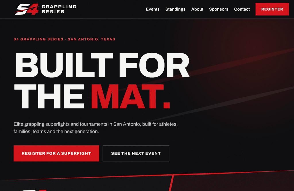 Screenshot of the S4 Grappling Series site